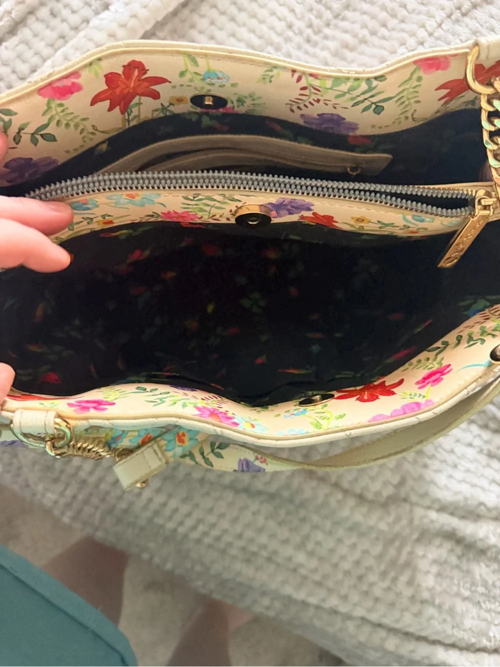 Betsey Johnson Cream Quilted Shoulder Bag with Gold Hardware